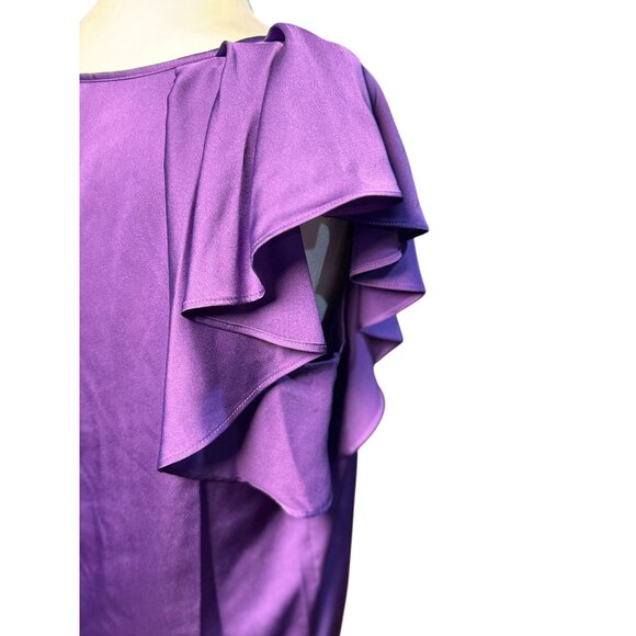 NEW Worthington Womens Purple S silky soft short Sleeve Ruffle Blouse Elegant - Picture 6 of 7